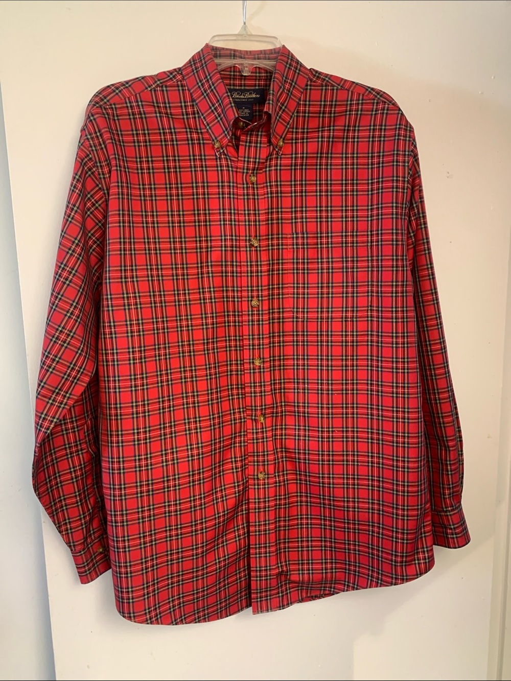 Brooks Brothers Red Plaid Button-Down Shirt with Black & Green Accents